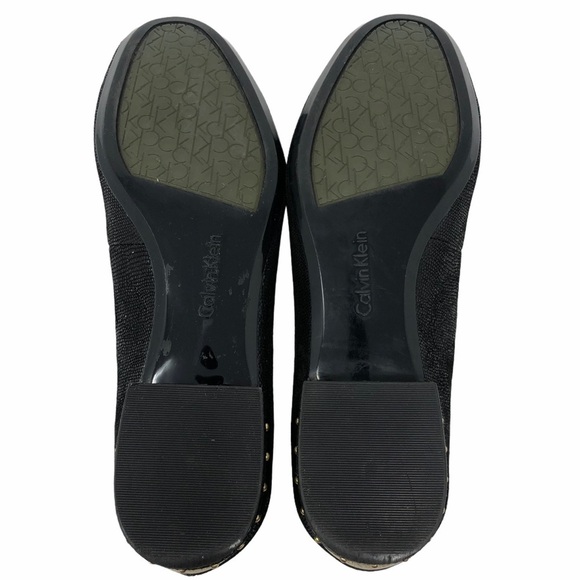 Calvin Klein Fridelle Black Embossed Flats Women’s Size 6 Gold Studded Heel Logo - Picture 8 of 10
